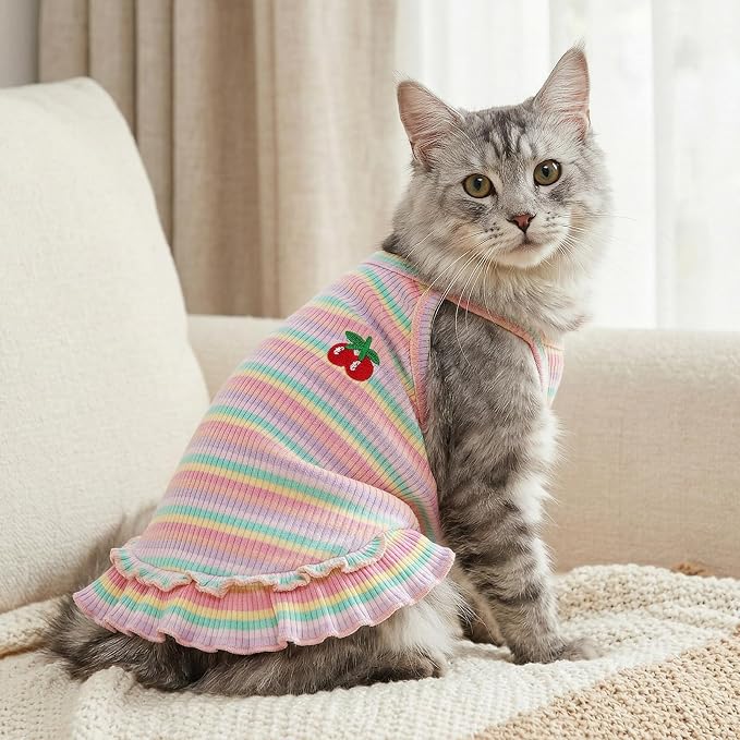 Jmkcoz Cute Striped Dog T Shirts Puppy Dress Pet Sleeveless Vest Clothes | Pink XX-Large, Soft, Lightweight, Breathable, Washable, Worn in All Seasons, Cherry Dog Shirts for Small Dogs Cats Chihuahuas