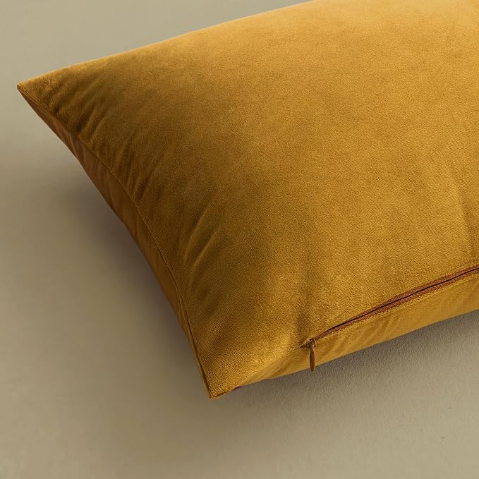 MIULEE Velvet Throw Pillow Covers 20x20 Inch Pack of 2 Mustard Yellow | Soft Solid Decorative Pillow Covers, Modern Luxury Home Decor, for Couch Chair Sofa Bedroom Livingroom