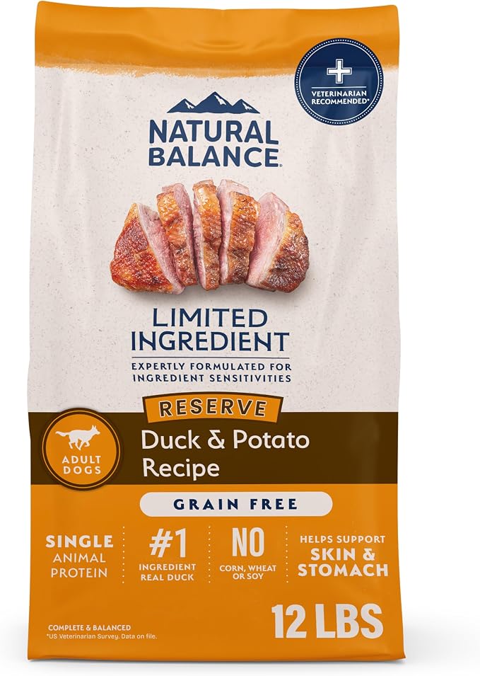 Natural Balance Limited Ingredient Adult Dry Dog Food - Balanced Nutrition for Adult Dogs - Grain-Free, Soy-Free Recipe - Limited Ingredient Formula - 12 lb - Reserve Duck & Potato Recipe