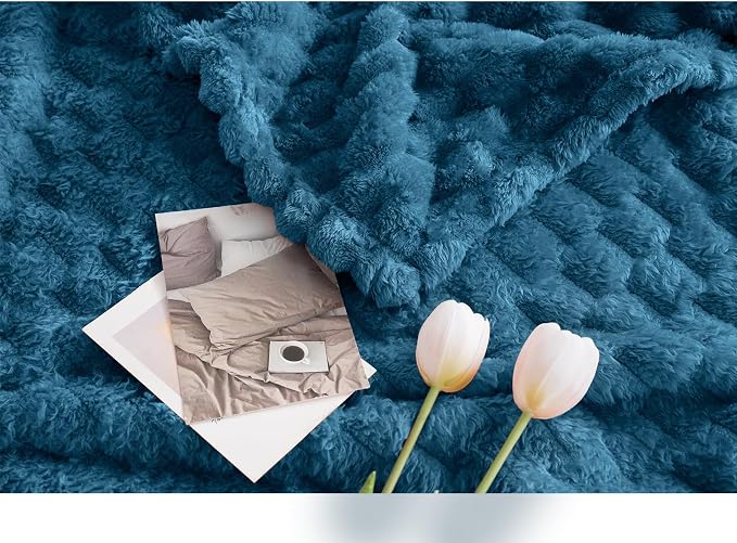 Excervent Big 3D Clouds Stylish Blanket for Bed, 50x70 Inches, Navy Blue | Decorative Fuzzy Flannel Fleece Throw Blanket for Sofa Bed Couch, Super Soft Cozy, Suitable for All Seasons