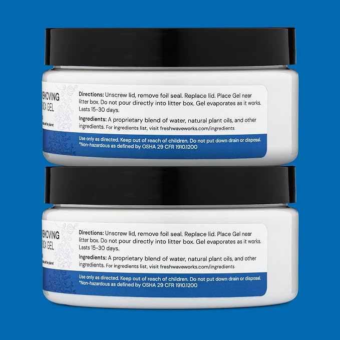 Fresh Wave Litter Box Odor Eliminator Gel, 7 oz Each, 2-Pack | Plant-based ingredients, Lasts 15-30 days per jar, Place within 3 ft of litter box, No phthalates or parabens, Pet safe