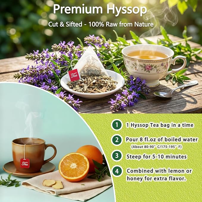 Samcci - Hyssop Tea, 40 Teabags, 1.5g/bag - Premium Hyssop Tea bags - No Additives - No Preservatives - Support Digestion & Promote Relaxation