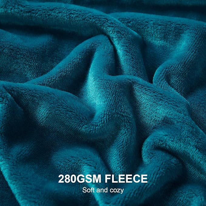 Hansleep Queen Teal Fleece Blanket, Soft Flannel Bed Blanket | Fuzzy Cozy Blanket 90x90 Inches, Multi-use for Bed, Sofa, Couch, Travel, Camping, All Season Warm Lightweight Cover