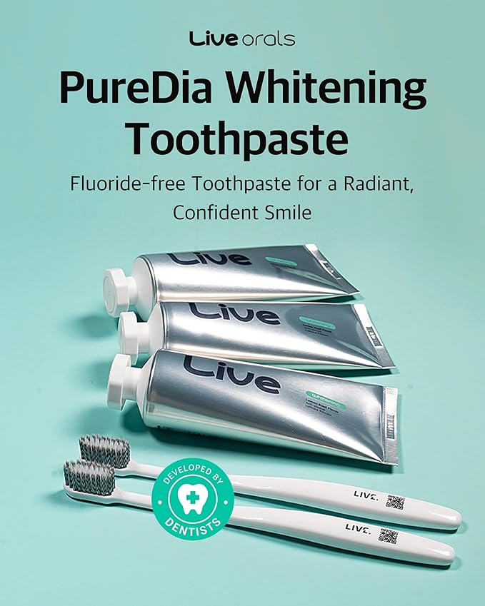 LiveOrals Whitening Toothpaste 80g x 3 – Fluoride-Free, Nano Hydroxyapatite & Hydrogen Peroxide, Sensitive Teeth, Enamel Strengthening, Natural Mint Gel