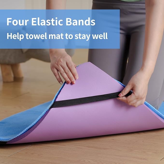 MICROFI Microfiber Hot Yoga Towel Mat, 24 x 72 inches, with Non-Slip Silicone Grip, Secure Fit Elastic Straps (Blue)
