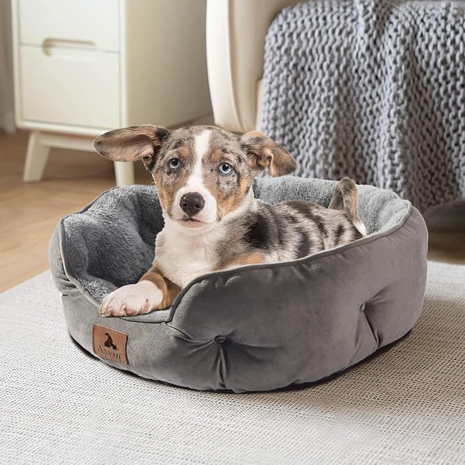 Medium Dog Bed for Medium Dogs, Cat Beds for Indoor Cats, Pet Bed for Puppy and Kitty, Extra Soft & Machine Washable with Anti-Slip & Water-Resistant Oxford Bottom, Grey, 25 inches