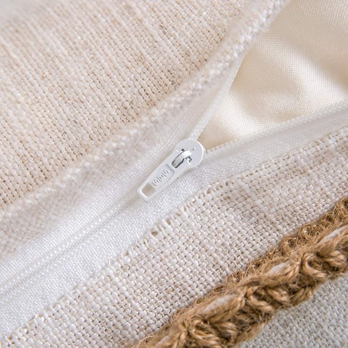 Phantoscope Farmhouse Solid Throw Decorative Pillow Cover Burlap Linen Trimmed Tailored Edges Outdoor Pillow Off White 22 x 22 inches, 55 x 55 cm, Pack of 1