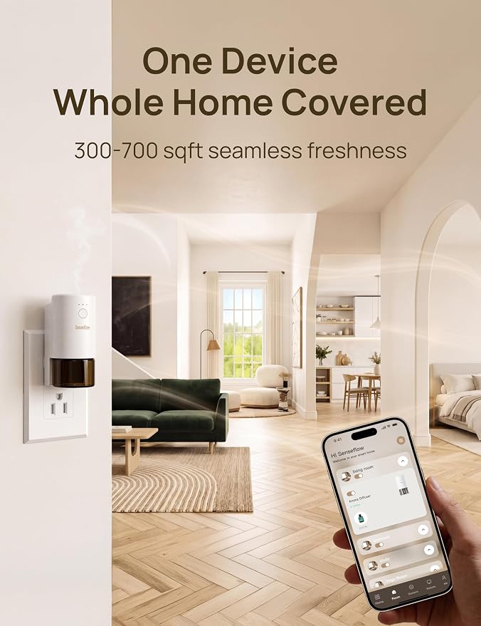 Essential Oil Diffuser for Home, Smart Waterless Aromatherapy Diffuser, Plug in Room Scent with Timer & 120-Day Natural Aroma, Covers 1000 Sq Ft – Free 30ml Orchid Breeze Air Fresh