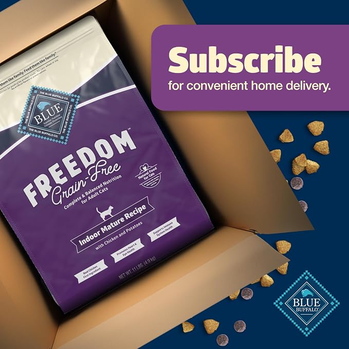 Blue Buffalo Freedom Grain-Free Dry Cat Food for Mature Cats, Complete & Balanced Nutrition for Mature Cats, Chicken Recipe, 11-lb. Bag