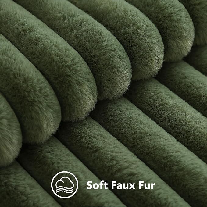 decorUhome Fall Faux Fur Throw Pillow Covers 26x26 Set of 2 Olive Green | Decorative Soft Cozy Striped Plush Modern Farmhouse Boho Couch Pillow Cases Velvet Back for Sofa Bed Living Room Home Decor