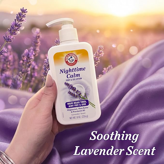 Arm & Hammer™ Nighttime Calm Foot & Leg Lotion with Magnesium - Lavender Scented Cream - 8oz. Hydrating & Moisturizing Magnesium Lotion with Shea Butter & Provitamin B5 for Sleep Routine
