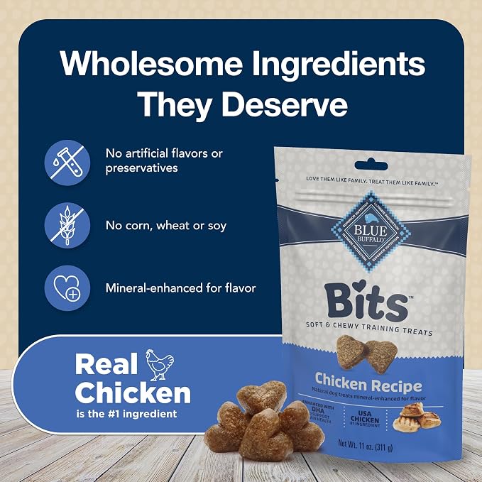 Blue Buffalo Bits Variety Pack Training Treats, 4 oz, 4 ct | Beef, Salmon, Turkey & Chicken Recipes, DHA for Cognitive Development, No Corn, Wheat, or Soy