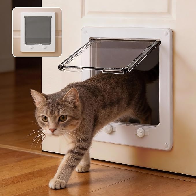 LIBBEPET Cat Door Interior Door, 4 Way Locking Flap for Cats ≤18 lbs，Large