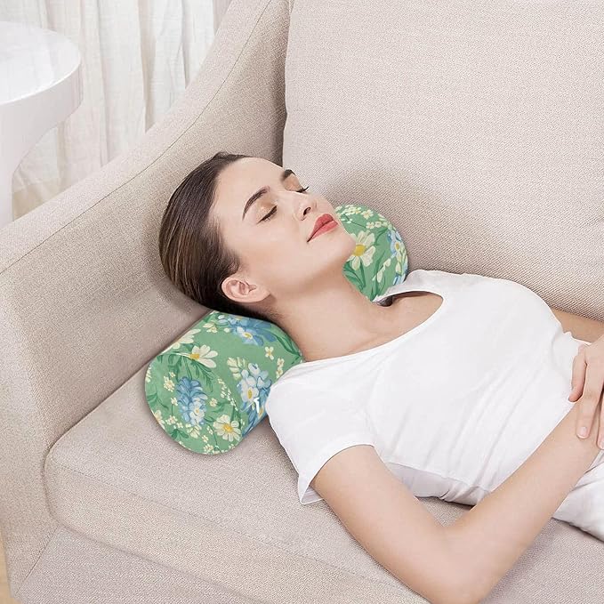 Mint Green Bluebonnet and Daisy Flowers Neck Roll Pillow Bolster Round Health Memory Foam Long Cervical Cylinder Pillows with Removable Washable Cover for Body Bed Legs Back Yoga