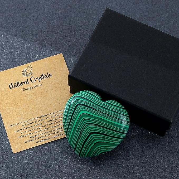 MAIBAOTA 60 mm Malachite Crystals Large Heart Stone Healing Crystals Heart Reiki Crystal Gemstone Polished Heart Shaped Rocks Meditation Mothers Day Crystal Gifts for Mom Her