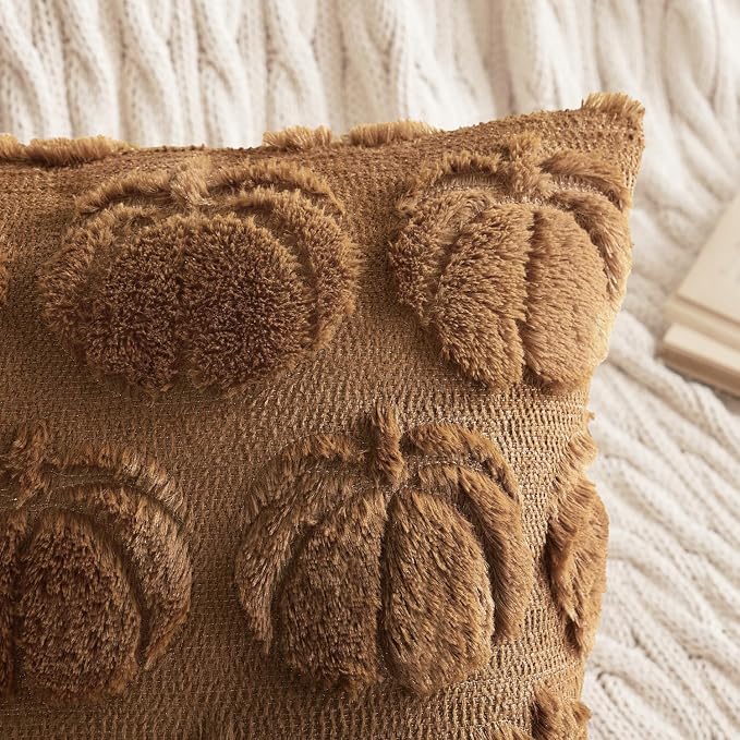 MIULEE Fall Pillow Covers Pumpkin Fall Decor 20x20 Brown | Set of 2 Fall Decorations for Home, Plush Faux Fur Farmhouse Accent Pillowcases, Porch Sofa Couch Cushion Bed Livingroom