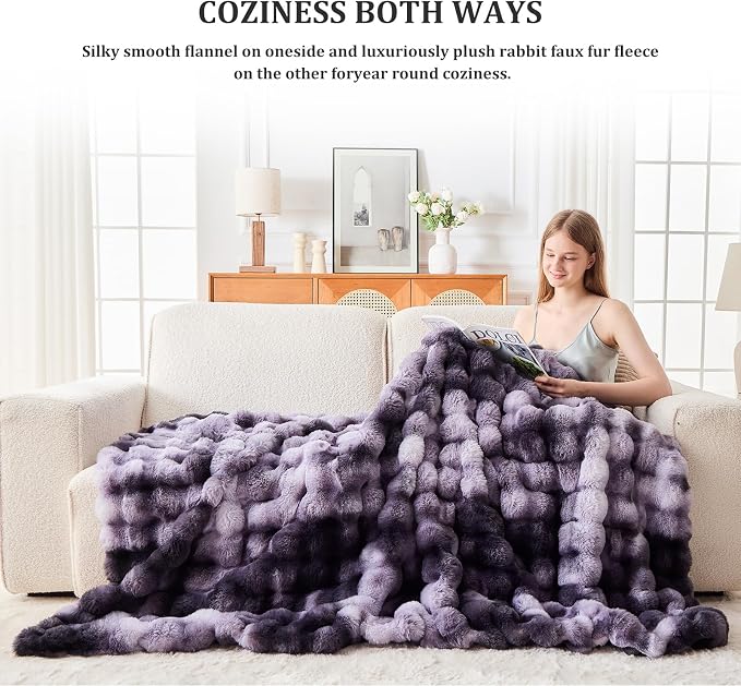 Faux Fur Twin Blanket for Couch, 1000 GSM Cozy Fuzzy Fluffy Soft Plush Thick Bubble Sherpa Blanket for Sofa Bedroom Living Room, Mothers Day Birthday Gifts for Women Home Decor