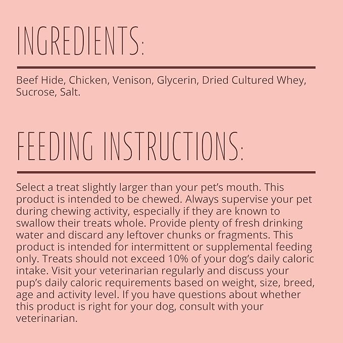 Better Belly Proteins with Real Venison Small Rolls 6 Count, Digestible Rawhide for Dogs, 4.2 OZ (Pack of 4)