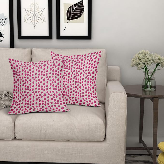 Hot Pink Cream Polka Dot Pillow Covers 22x22 Set of 2 Outdoor Modern Art Throw Pillows Boho Design Brush Strokes Decorative Pillowcase Square Cushion Cover Linen Pillow Case for Home Sofa Couch Bed