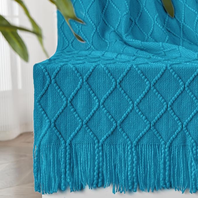 inhand Teal Knitted Throw Blanket for Couch and Bed, 60"x80" | Soft Living Room Home Decor Knitted Twin Size Blanket, Outdoor Lightweight Breathable Summer, Farmhouse Warm Woven Decorative
