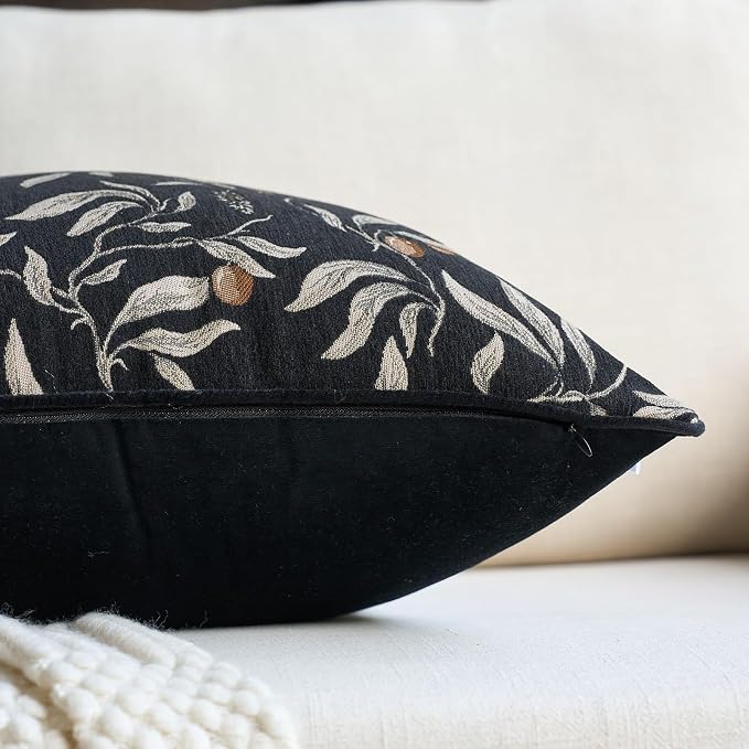Alerfa Black Floral Throw Pillow Cover 12 x 20 Inch Rectange Luxury Decorative Lumbar Pillow Cover for Couch Living Room Bedroom