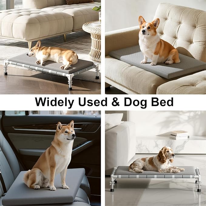 Elevated Dogs Bed with Cushion, Raised Cooling Lifted Outdoor Dog Mat Beds | Medium Portable Lifted Pet Cot Stainless Steel Frame Indoor Outside Breathable Hammock Beds