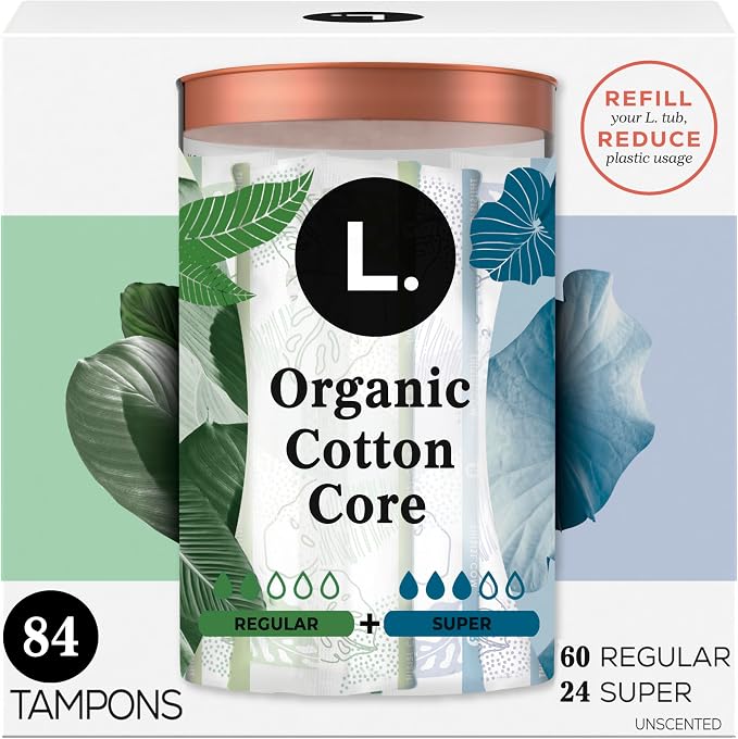 L. Cotton Tampons Regular/Super Absorbency Multipack, Contains an Organic Cotton Core, Made Without Synthetic Pesticides, or Fragrances, 84 Count (2 Packs of 42)