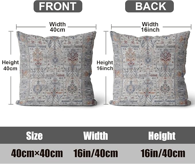 Boho Throw Pillow Covers 16x16 inch Set of 2,Soft Pillowcases Bohemia Carpet Printing Pattern Decorative Sofa Living Room Bed Square Pillow Case Cushion Cover-Gray Flower
