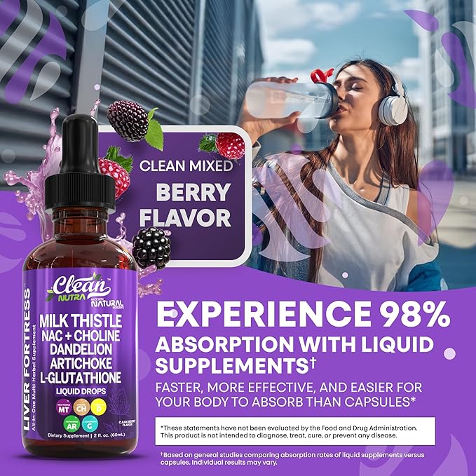 Milk Thistle NAC Liver Cleanse Detox & Repair Supplement Liver Support Liquid Drops with Dandelion Extract, Artichoke, Chanca Piedra, Beet Root, Choline, L-Glutathione, Ginger, Burdock, Schisandra (2)