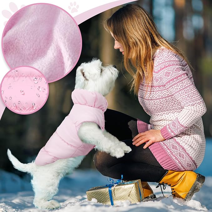 ABRRLO Winter Warm Dog Jacket for Small Medium Dogs Cat Cold Weather Coats with Harness Paded Dogs Fleece Vest Waterproof Windproof Dog Snow Jacket Pet Puppy Clothes (Pink,XXL)