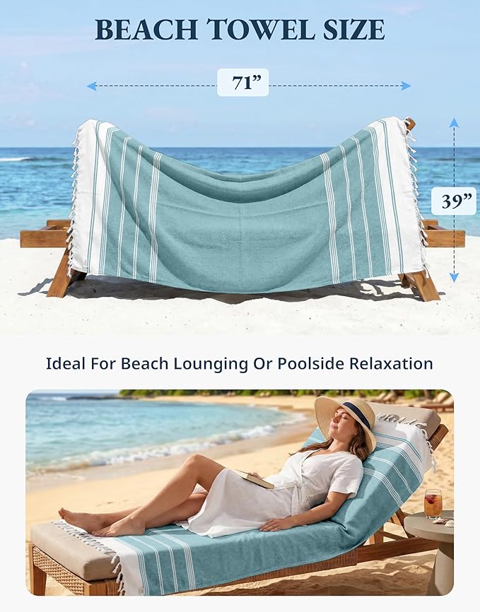 LANE LINEN Beach Towel - Beach Towels Oversized, Pre-Washed Large Beach Towels, Sandless Beach Towel, Quick Dry Travel Towel, Large Pool Towels, 39"x71" - Baltic