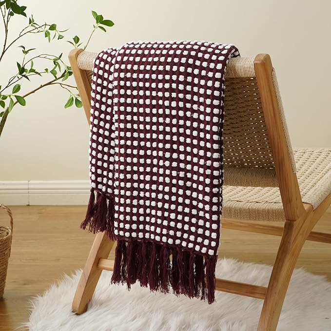 Bunnikins & Clover Knitted Red Purple Throw Blanket, Cozy Warm Lightweight Chenille Throw Blanket for Bed, Sofa, Home Decor, 50"x60"