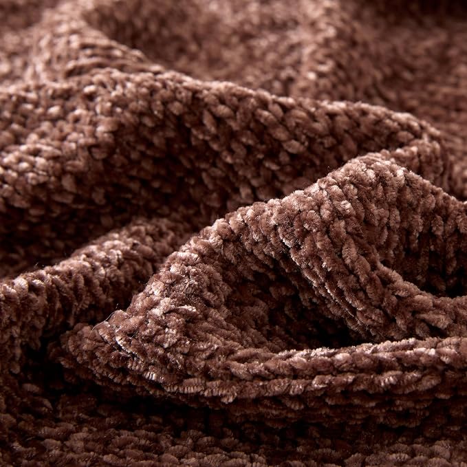 Amazon Basics Chunky Chenille Knit Throw Blanket for Couch, Bed and Sofa, Soft and Warm Lightweight Jersey, 60"×80", Brown