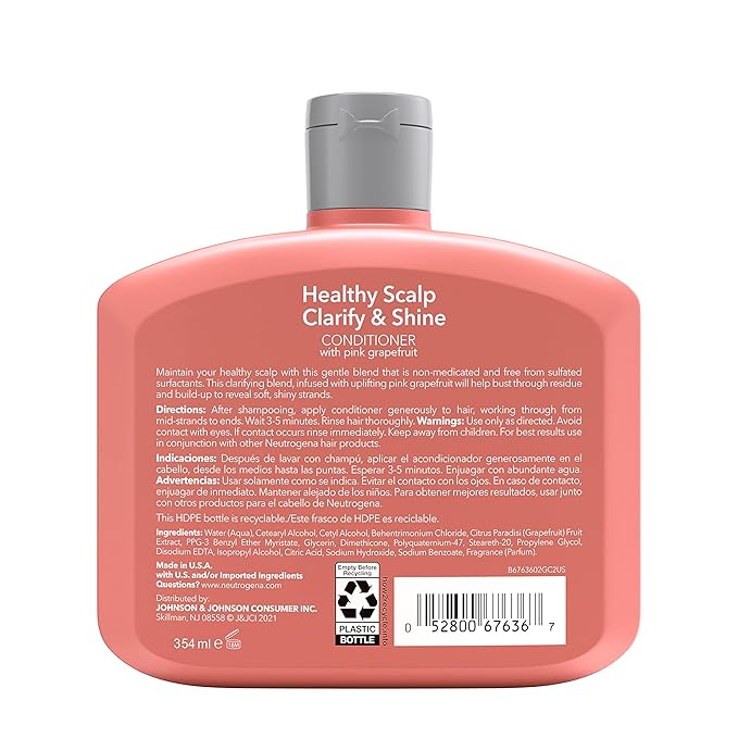 Neutrogena Exfoliating Healthy Scalp Clarify & Shine Conditioner for Oily Hair and Scalp,Anti-Residue Conditioner with Pink Grapefruit,Paraben & Phthalate-Free,Color-Safe,12oz,(Pack of 2)