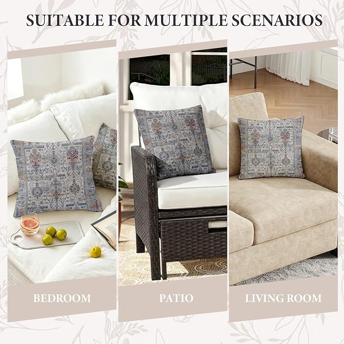 Boho Throw Pillow Covers 18x18 inch Set of 2,Soft Pillowcases Bohemia Carpet Printing Pattern Decorative Sofa Living Room Bed Square Pillow Case Cushion Cover-Gray Flower