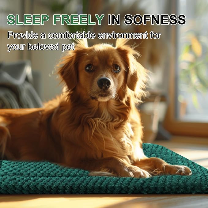Dog Bed Crate Mat, Soft Durable Washable Anti-Slip Kennel Pad for Dogs & Cats, Reversible (Dark Green, L(35"*23"*1.5"))