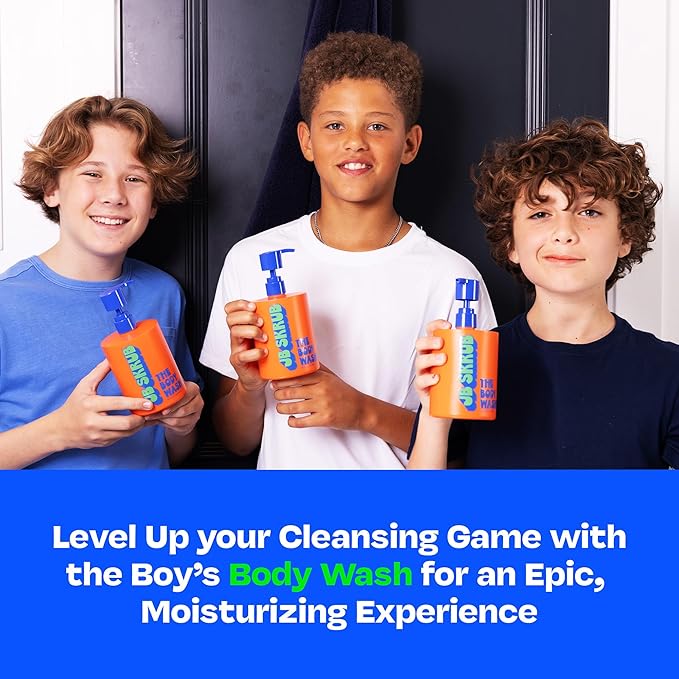 JB SKRUB The Body Wash for Kids, Tween & Teen Boys with Foaming Action & Natural Citrus Scent - No Harsh Ingredients Boys Body Wash - Conquer Adolescent Funk with Confidence - 14 Oz.