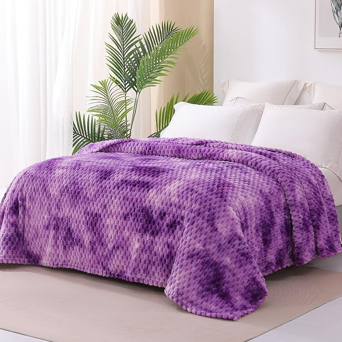 Exclusivo Mezcla 3D Fleece Twin Size Blanket for Bed, Tie-dye Purple | Extra Soft Fuzzy Plush Lightweight Bed Blankets, Cozy Fluffy Decorative Blankets for All Seasons, 90x66 Inches