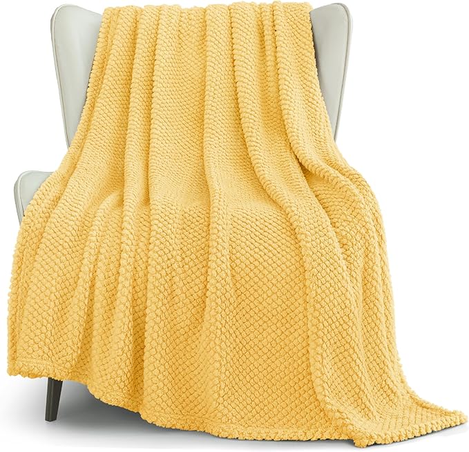 Whale Flotilla Extra Large Soft Fleece Throw Blanket for Couch | 50x70 Inch, Yellow, Suitable for Sofa Chair Bed, Fluffy Fuzzy Jacquard Blankets for All Season, Lightweight and Cozy