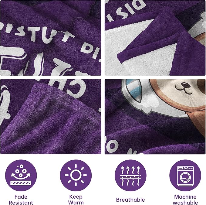 Leebbsin Funny Gifts for Wife, Anniversary Wedding Gifts for Wife | Wife is Charging Sloth Blanket 60" x 50", Purple, Christmas Mothers Day Birthday Gift for Wifey from Husband