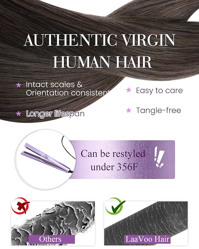 LaaVoo Ktip Human Hair Extensions Mocha Brown K Tip Hair Extensions Real Human Hair Pre Bonded Utips Extension Long Straight Hair 24 Inch 50g 50s