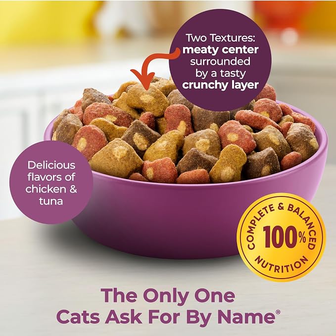 Meow Mix Tender Centers Dry Cat Food with Basted Bites, Chicken & Tuna Flavors, 3 Pound Bag (Pack of 8)