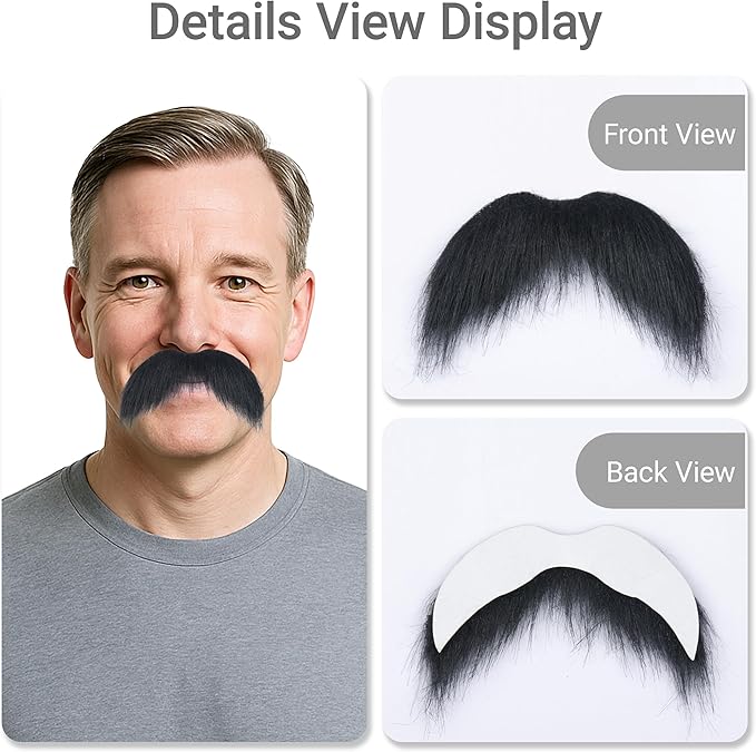 2Pcs Men Fake Mustache Realistic Mustaches Fake Facial Hair Beard for Cosplay Costume Halloween Parties