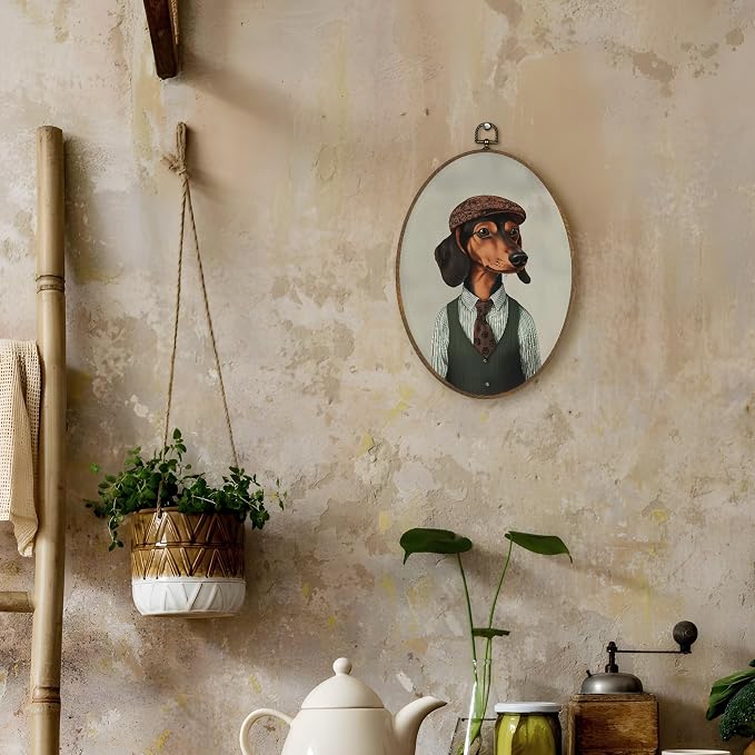 LKETW Vintage Dachshund Oval Wall Art Decor, Dachshund Weiner Dog Doxie Gifts for Women Oval Canvas Hanging Decor, Dog Mom Lovers Gifts Wall Decorations for Home Bedroom Living Room, 8.6x11.4 Inch