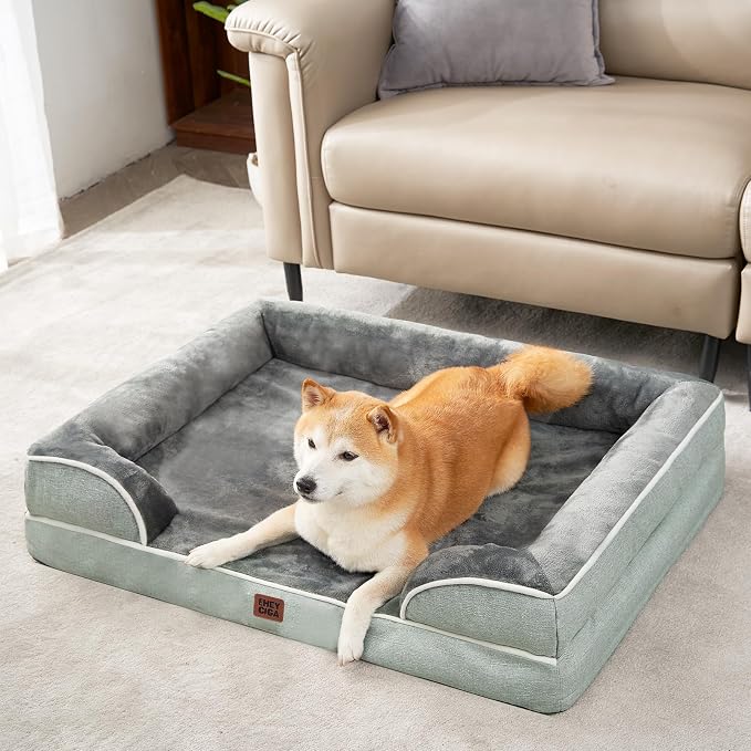 EHEYCIGA Orthopedic Dog Beds Large Sized Dog, Waterproof Washable Pet Bed | Non-Slip Bottom and Egg-Crate Memory Foam XL Dog Couch Bed with Washable Removable Cover, Greyish Green, 41Inch