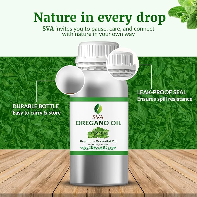 SVA Oregano Essential Oil 16 Fl Oz – for Diffuser, Skin & Hair Care – Ideal for Massage & DIY Blends