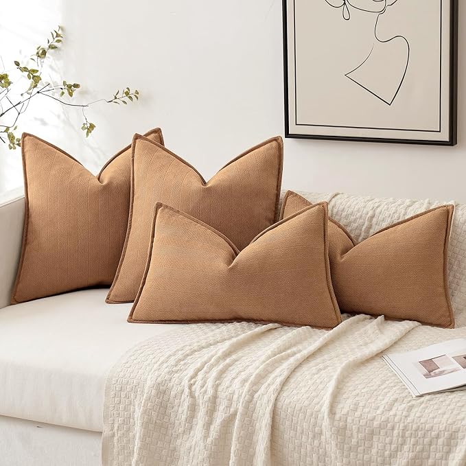 MIULEE Pack of 2 Camel Decorative Chenille Pillow Covers 18x18 Inch | Soft Couch Throw Pillows,Farmhouse Cushion Covers with Elegant Design for Sofa,Bedroom,Living Room,Spring Home Decor