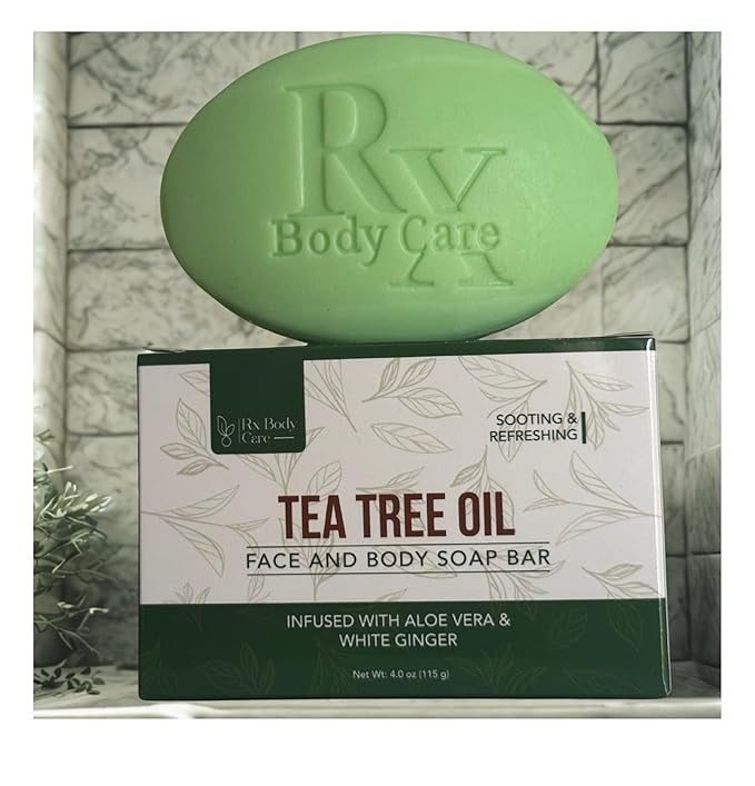 Tea Tree Oil Soap Bar For Face & Body 4.0 oz - Antifungal Antiseptic Cleanser Against Odor, Fungus, Acne, Rash, Ringworm - Infused With Pure Essential Oils For Cleansing & Refreshing