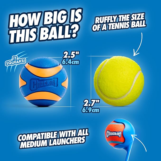 Chuckit! Ultra Squeaker Fetch Balls for Dogs, Floats, Medium 2.5in, 2 Pack