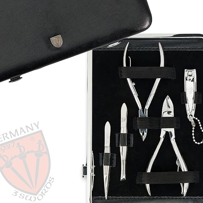3 Swords Germany - brand quality 11 piece manicure pedicure grooming kit set for professional finger & toe nail care scissors clipper fashion leather case in gift box, Made by 3 Swords (00255)